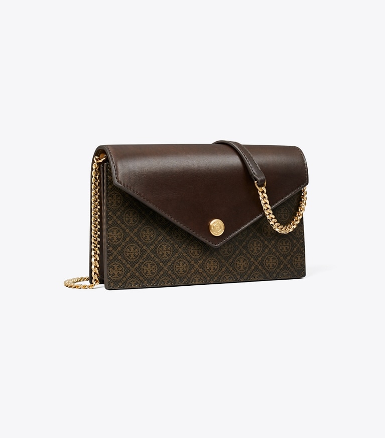 Tory Burch designer mini bags T Monogram Coated Canvas Envelope Crossbody in French Press angle