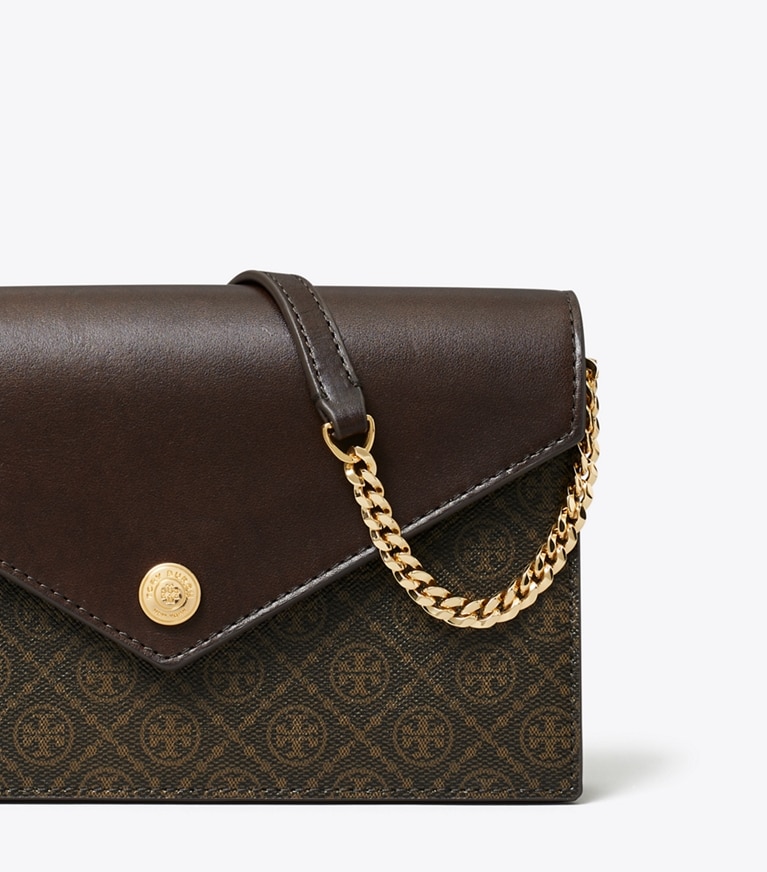 Tory Burch designer mini bags T Monogram Coated Canvas Envelope Crossbody in French Press angle