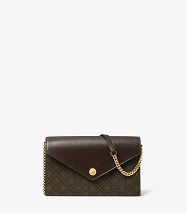 Tory Burch designer mini bags T Monogram Coated Canvas Envelope Crossbody in French Press front