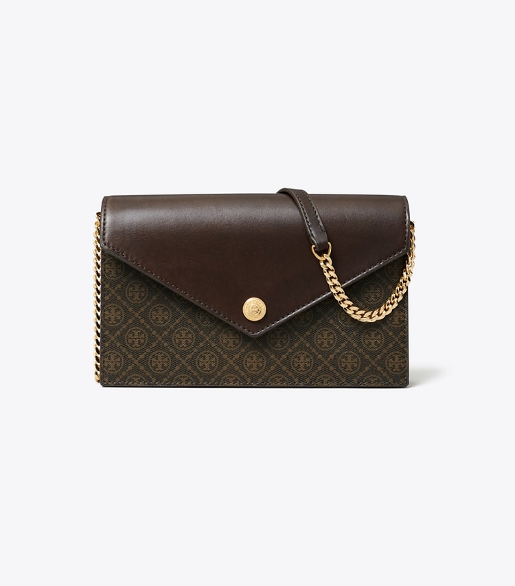 Tory Burch designer mini bags T Monogram Coated Canvas Envelope Crossbody in French Press front