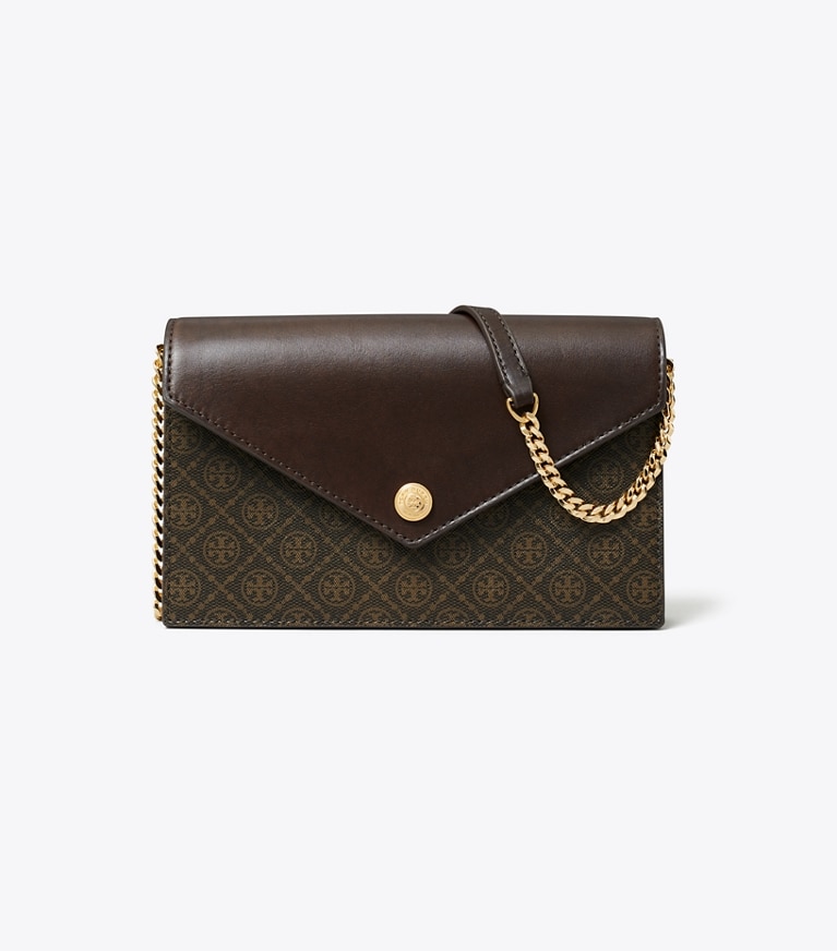 Tory Burch designer mini bags T Monogram Coated Canvas Envelope Crossbody in French Press angle