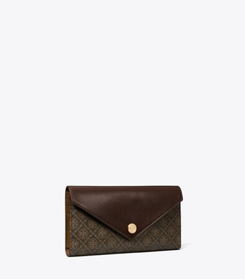 Tory Burch designer wallets T Monogram Coated Canvas Envelope Wallet in French Press angle
