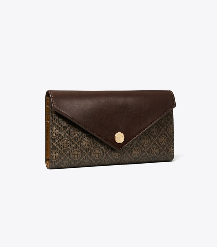 Tory Burch designer wallets T Monogram Coated Canvas Envelope Wallet in French Press angle