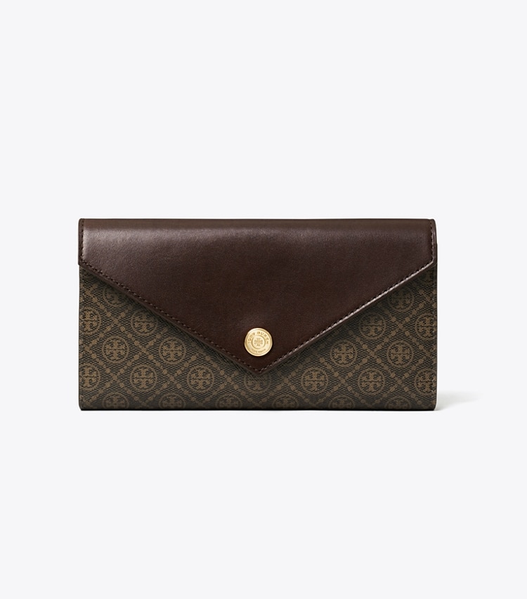 Tory Burch designer wallets T Monogram Coated Canvas Envelope Wallet in French Press front