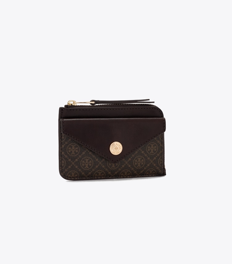 Tory Burch designer カードケース Tモノグラム コーテッドキャンバス エンベロープ ジップカードケース in French Press angle