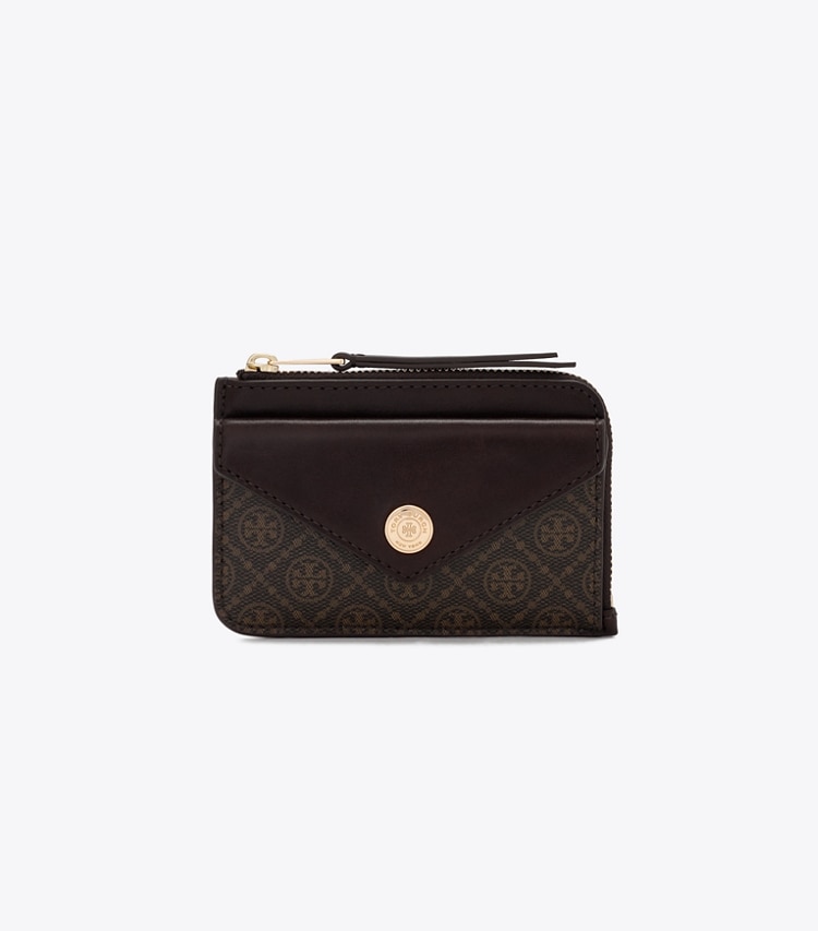 Tory Burch designer カードケース Tモノグラム コーテッドキャンバス エンベロープ ジップカードケース in French Press front