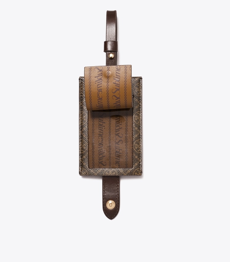 Tory Burch designer travel accessories T Monogram Coated Canvas Luggage Tag in French Press overhead