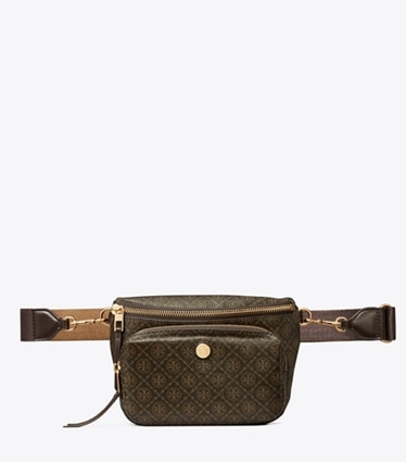 Tory Burch designer belt bags T Monogram Coated Canvas Mini Belt Bag in French Press front