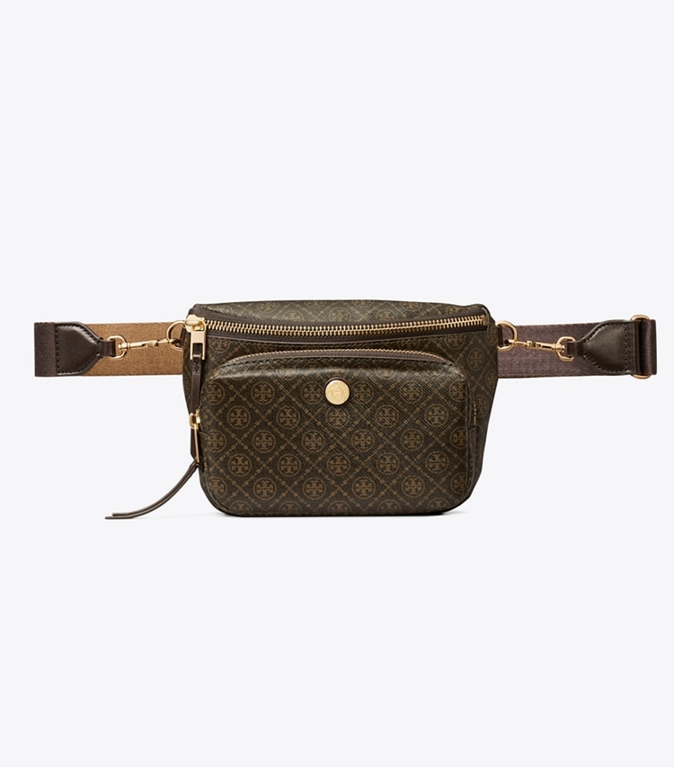 Tory Burch designer belt bags T Monogram Coated Canvas Mini Belt Bag in French Press front