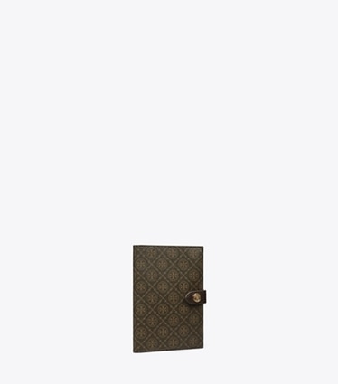 Tory Burch designer travel accessories T Monogram Coated Canvas Passport Case in French Press angle