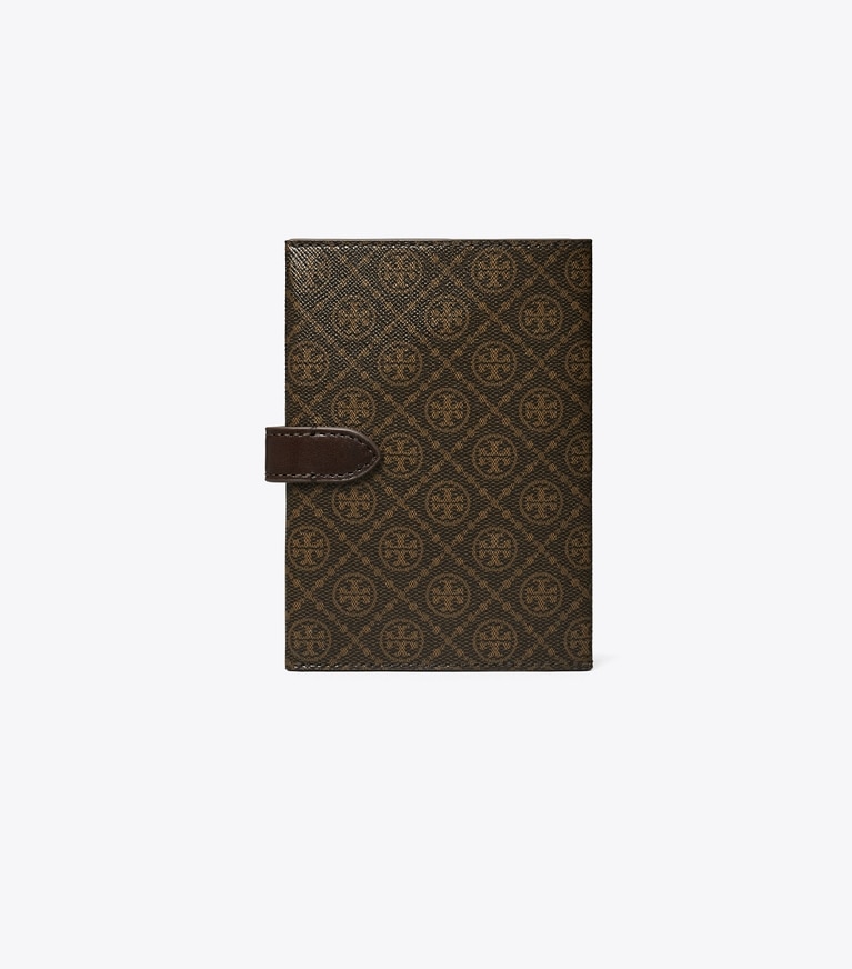 Tory Burch designer travel accessories T Monogram Coated Canvas Passport Case in French Press angle
