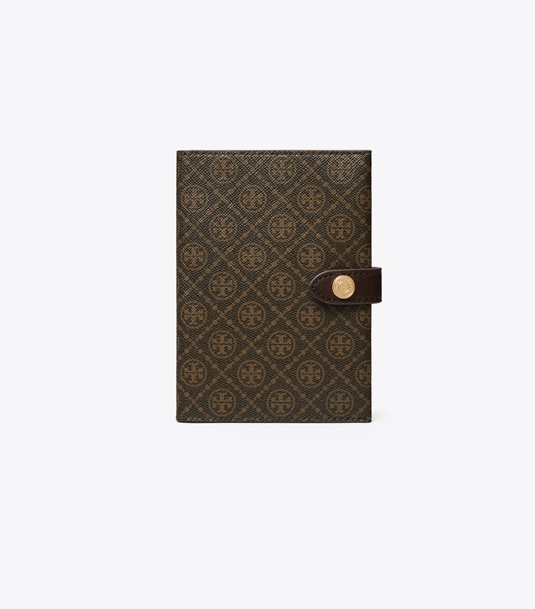 Tory Burch designer travel accessories T Monogram Coated Canvas Passport Case in French Press front