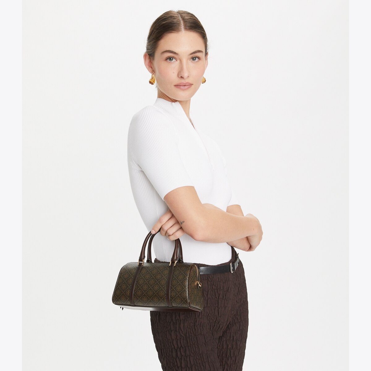 T Monogram Coated Canvas Petite Barrel Bag: Women