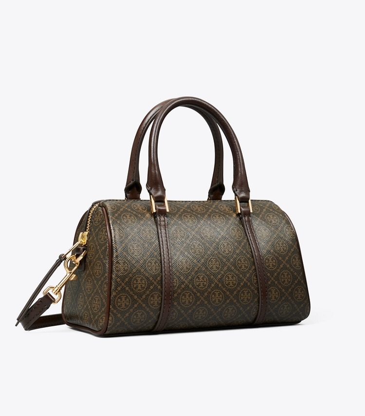 Tory Burch designer crossbody bags T Monogram Coated Canvas Petite Barrel Bag in French Press angle