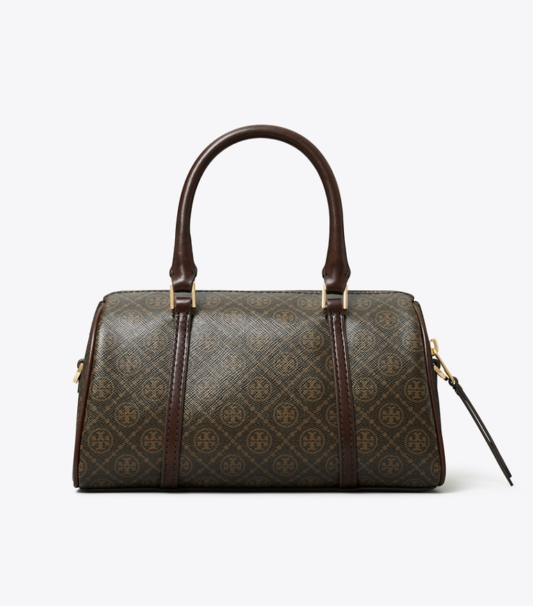 Tory Burch designer crossbody bags T Monogram Coated Canvas Petite Barrel Bag in French Press angle