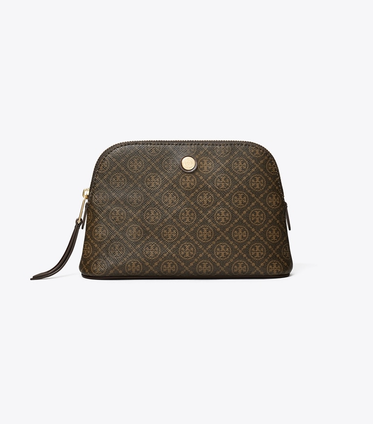Tory Burch designer cosmetic bags T Monogram Coated Canvas Small Dome Cosmetic Case in French Press group