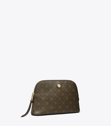 Tory Burch designer cosmetic bags T Monogram Coated Canvas Small Dome Cosmetic Case in French Press group