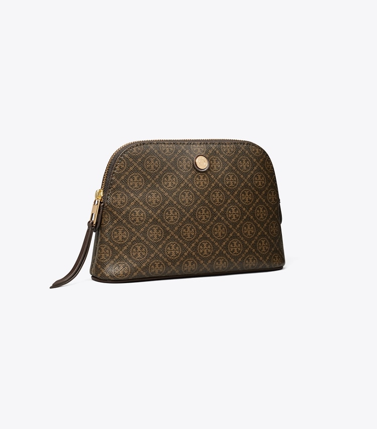 Tory Burch designer cosmetic bags T Monogram Coated Canvas Small Dome Cosmetic Case in French Press group