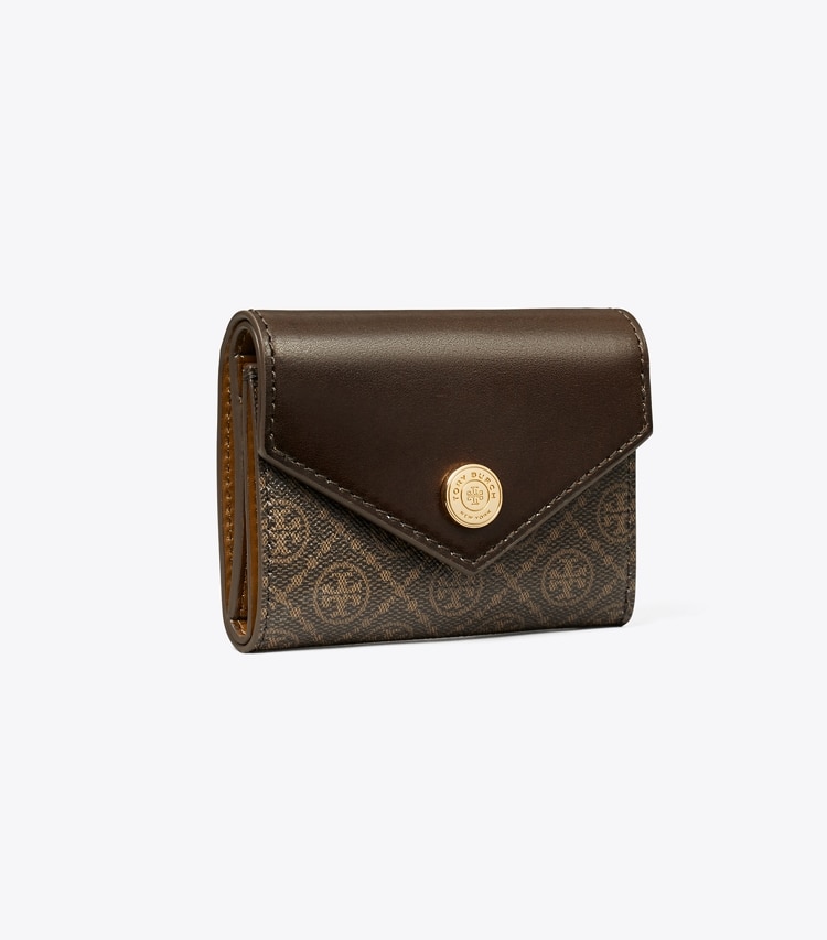 Tory Burch designer wallets T Monogram Coated Canvas Small Envelope Wallet in French Press angle