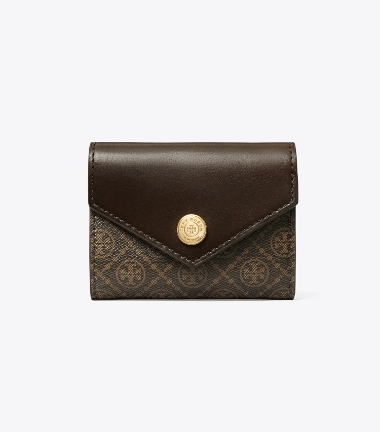 Tory Burch designer wallets T Monogram Coated Canvas Small Envelope Wallet in French Press front