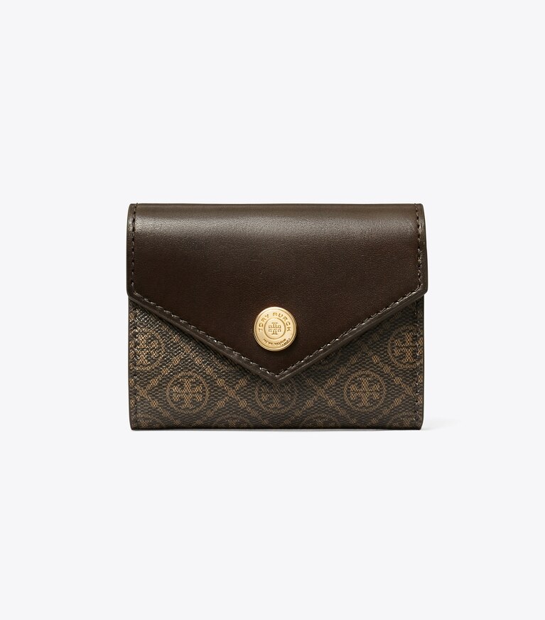 Tory Burch designer wallets T Monogram Coated Canvas Small Envelope Wallet in French Press angle