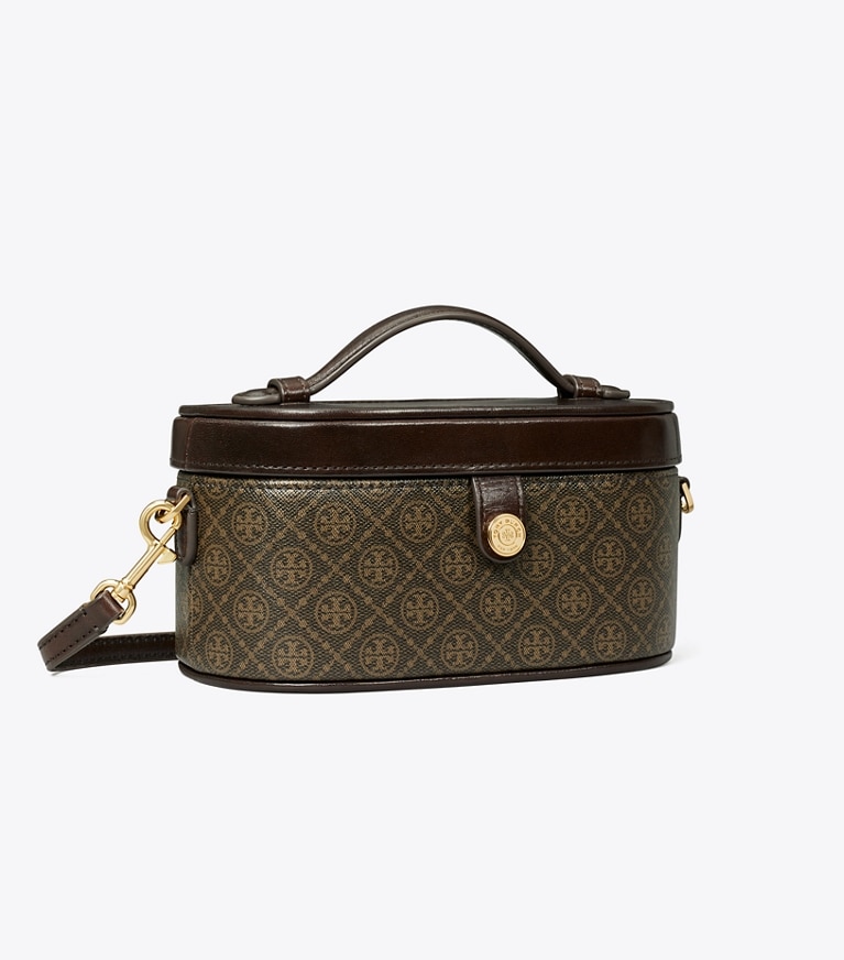 Tory Burch designer mini bags T Monogram Coated Canvas Vanity Case in French Press angle