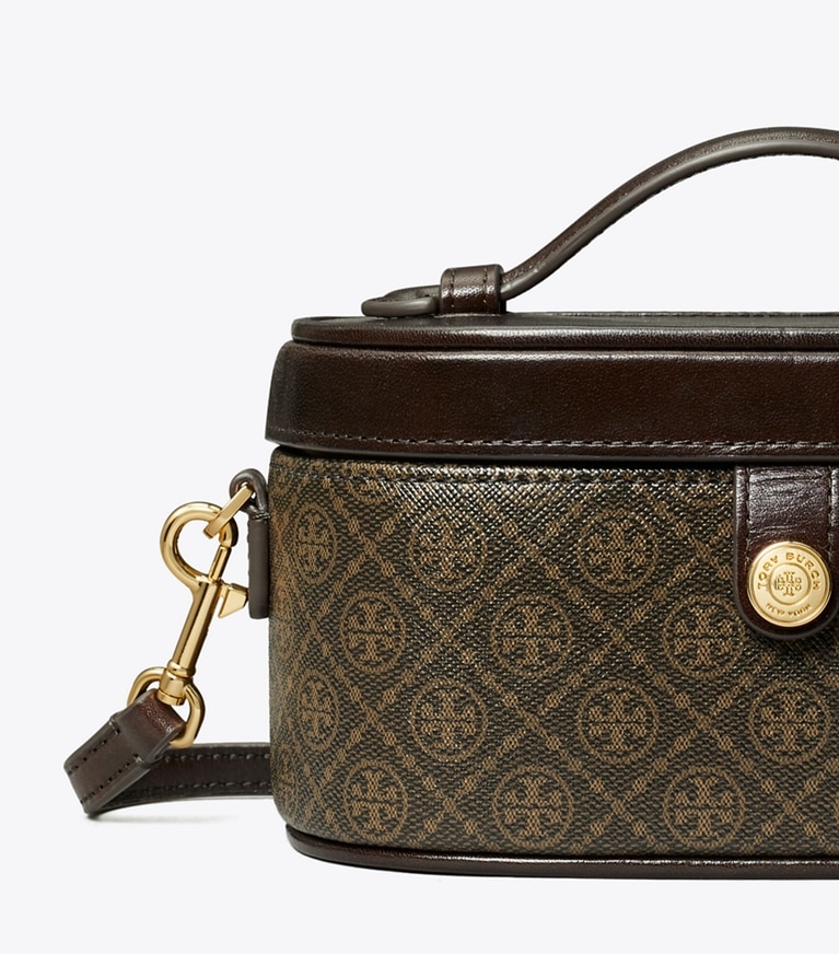 Tory Burch designer mini bags T Monogram Coated Canvas Vanity Case in French Press angle