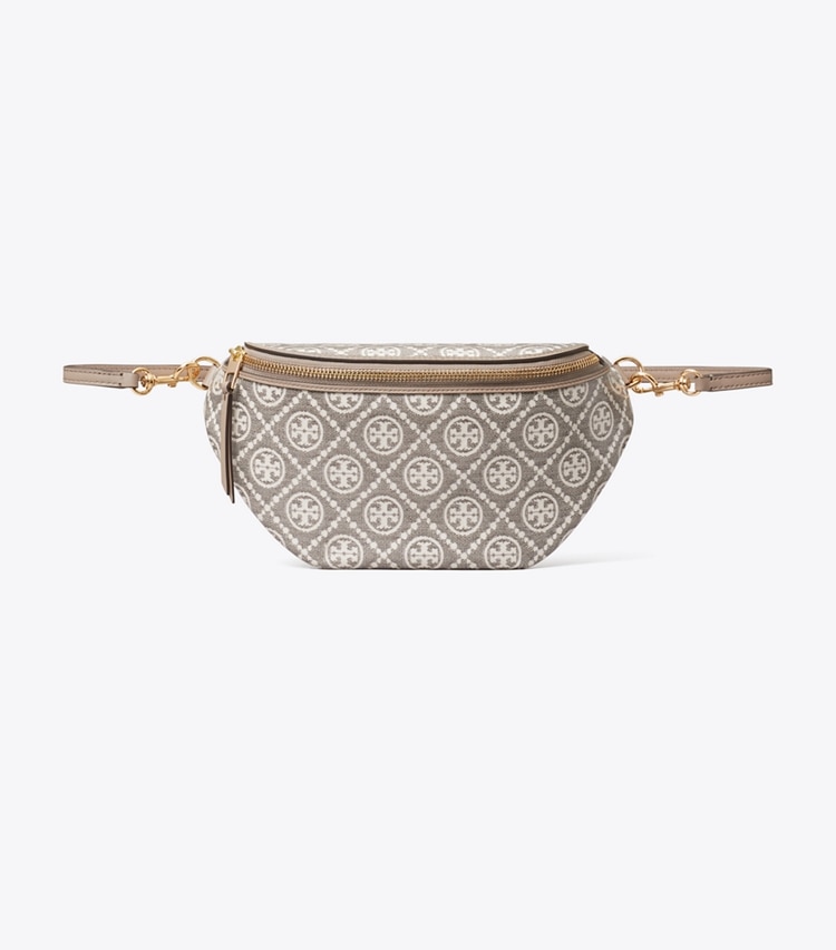 Tory Burch designer belt bags T Monogram Coated Jacquard Belt Bag in Charcoal front