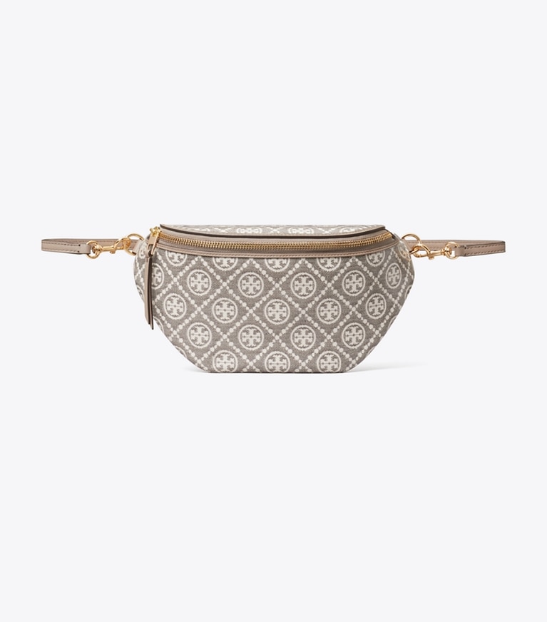 Tory Burch designer belt bags T Monogram Coated Jacquard Belt Bag in Charcoal front