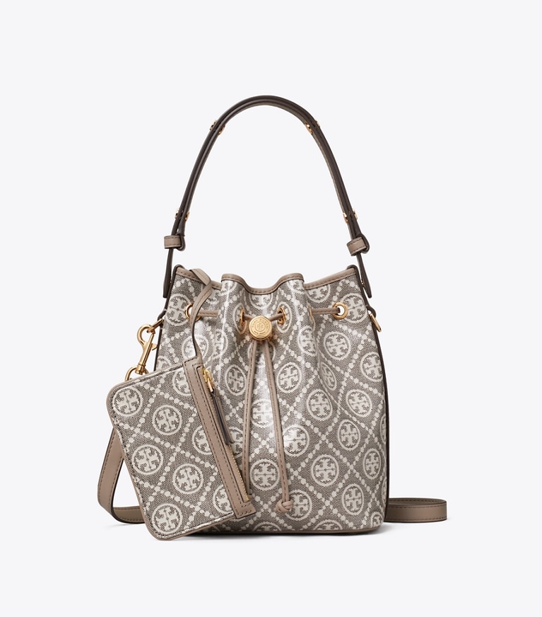 Tory Burch designer crossbody bags T Monogram Coated Jacquard Bucket Bag in Charcoal additional