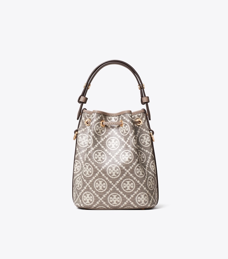 Tory Burch designer crossbody bags T Monogram Coated Jacquard Mini Bucket Bag in Charcoal back