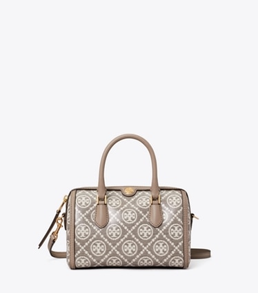 Tory Burch designer crossbody bags T Monogram Coated Jacquard Petite Barrel Bag in Charcoal front