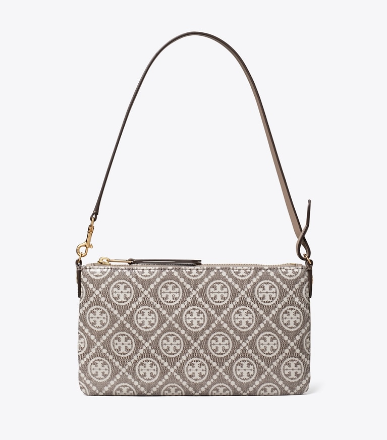 Tory Burch designer shoulder bags T Monogram Coated Jacquard Pochette in Charcoal front