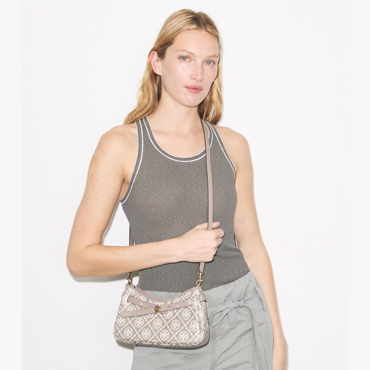 T Monogram Coated Jacquard Romy Zip-Top Crossbody Bag: Women's