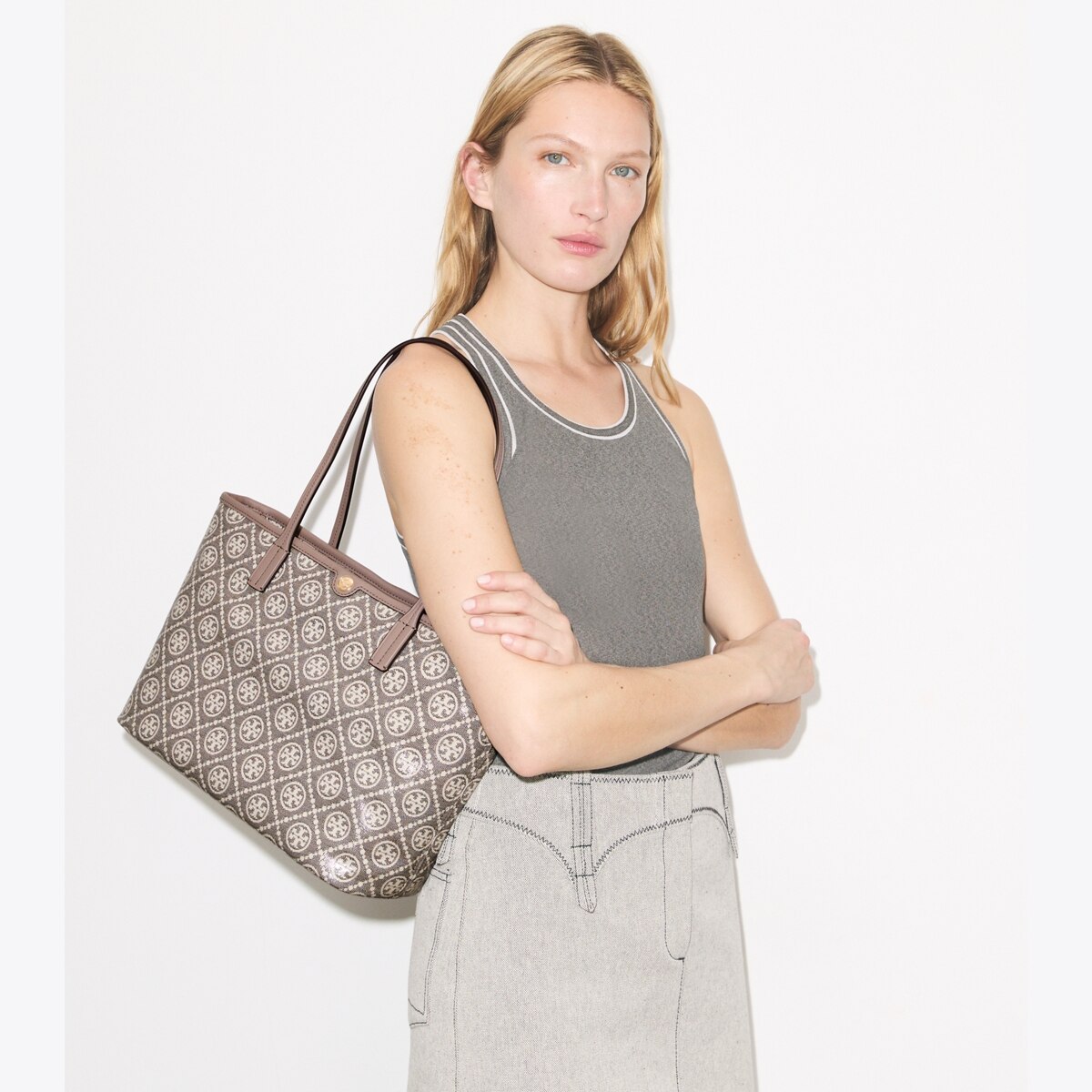T Monogram Coated Jacquard Small Zip Tote: Women's Designer Tote