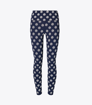Tory Burch designer bottoms T Monogram Compression Legging in Deep Navy Engraved Logo front