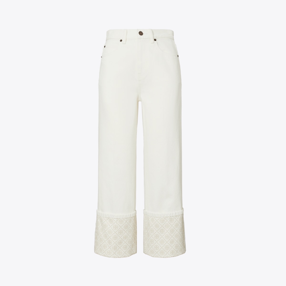 T MONOGRAM CONTRAST CUFF CROPPED JEAN