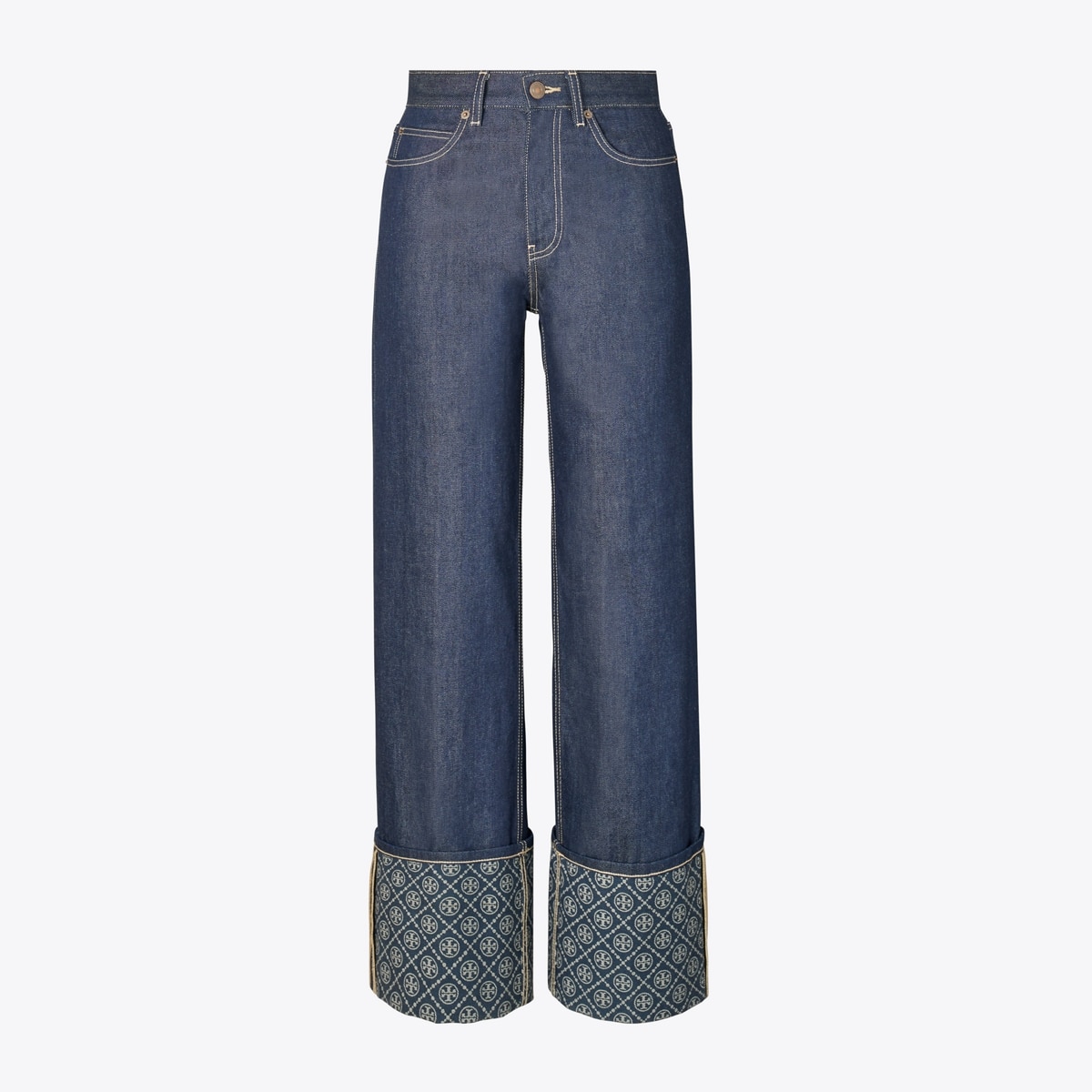 T Monogram Contrast Cuff Straight Leg Jean: Women's Designer