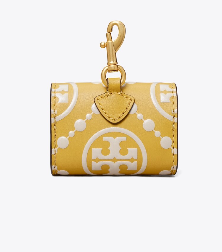 Tory Burch designer tech accessories T Monogram Contrast Embossed AirPods Case  in Golden Sunset front
