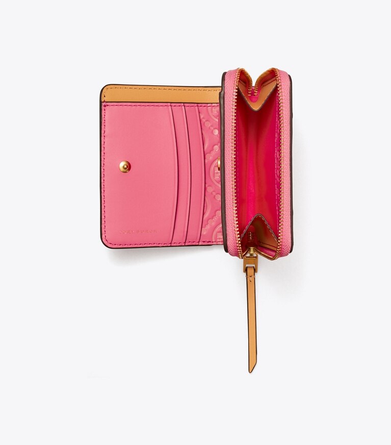 T Monogram Contrast Embossed Bi-Fold Wallet: Women's Designer