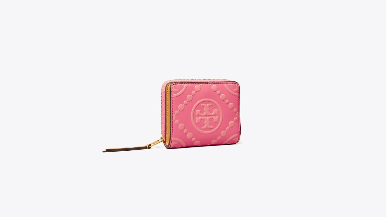 T Monogram Contrast Embossed Bi-Fold Wallet: Women's Designer