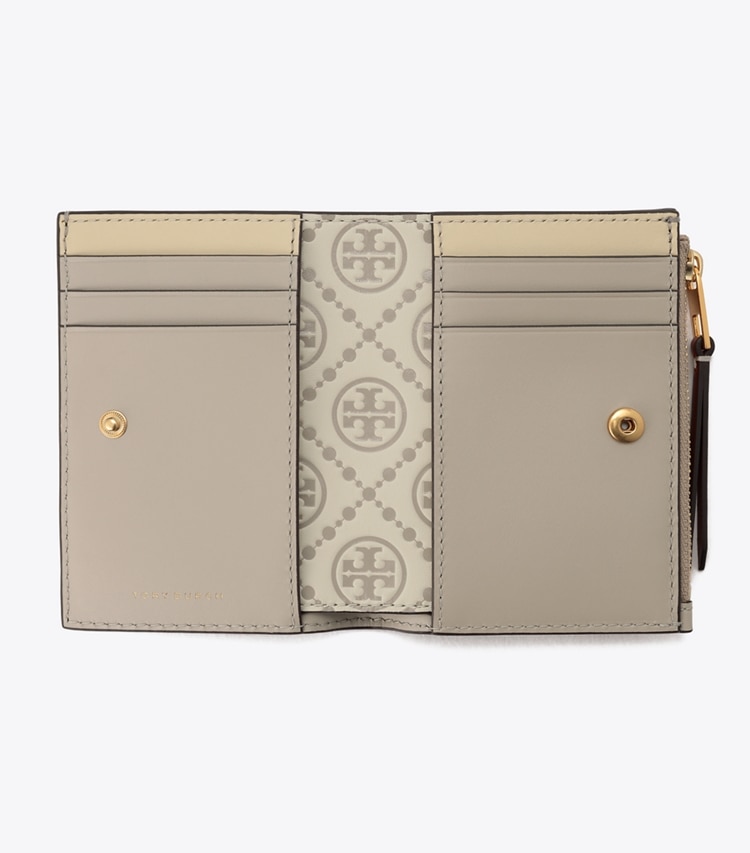 Tory Burch designer wallets T Monogram Contrast Embossed Bi-Fold Wallet in LONGAN / New Cream overhead