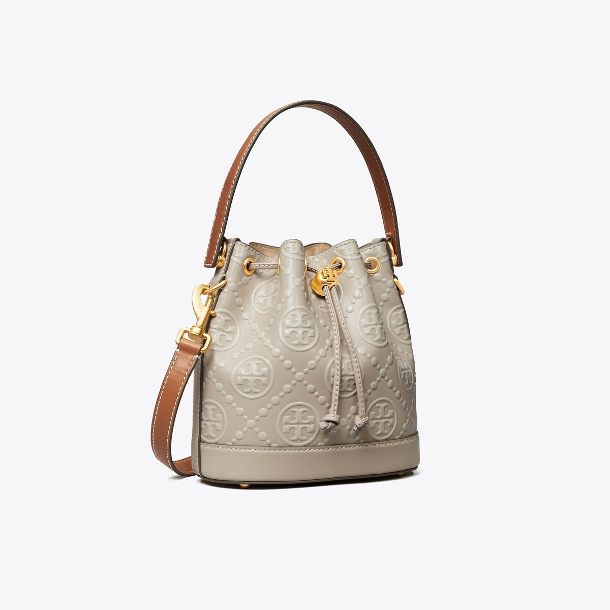 T Monogram Contrast Embossed Bucket Bag: Women's Designer Crossbody Bags