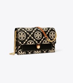 T Monogram Contrast Embossed Chain Wallet