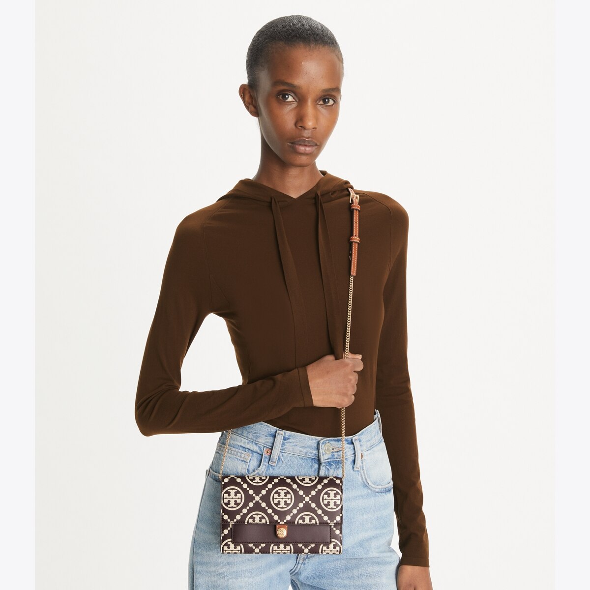 T Monogram Contrast Embossed Crossbody: Women