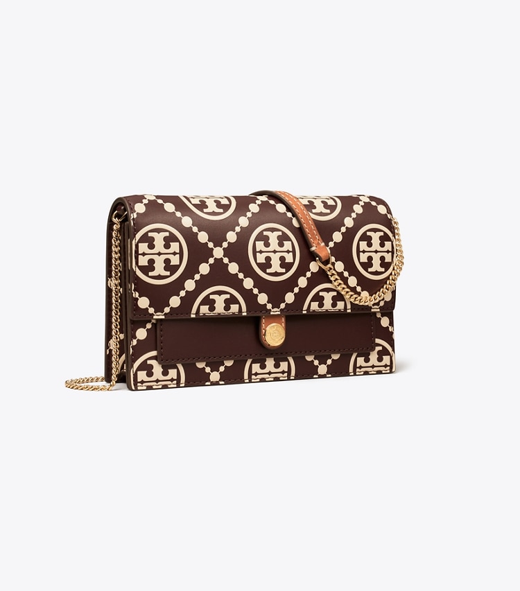 Tory Burch designer mini bags T Monogram Contrast Embossed Crossbody in Deep Maroon / New Cream angle