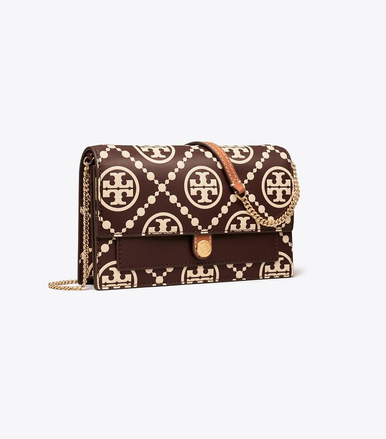 Tory Burch designer mini bags T Monogram Contrast Embossed Crossbody in Deep Maroon / New Cream angle