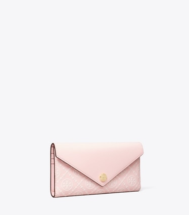 Tory Burch designer wallets T Monogram Contrast Embossed Envelope Wallet in Powder Pink / New Cream angle