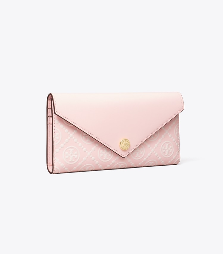 Tory Burch designer wallets T Monogram Contrast Embossed Envelope Wallet in Powder Pink / New Cream angle