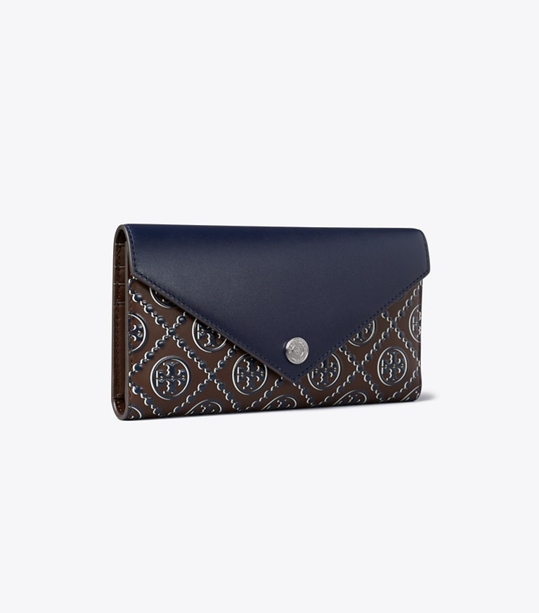 Tory Burch designer wallets T Monogram Contrast Embossed Envelope Wallet in Tory Navy / John Coco angle